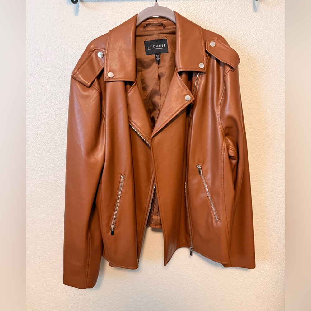 Eloquii Women's Brown Leather Jacket
